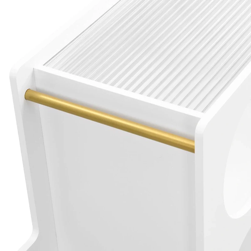 31.5  Modern Mobile End Table with 5mm Thick Fluted Tempered Glass, Lockable Wheels and Golden Round Rod