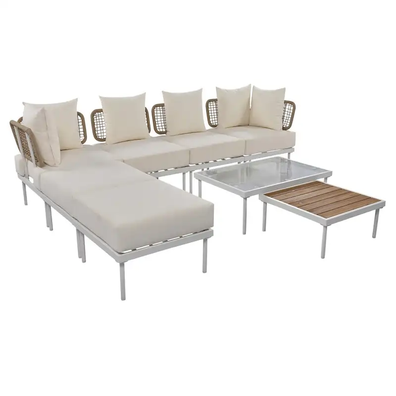 8-Piece Patio Sectional Sofa Set with Tempered Glass Coffee Table