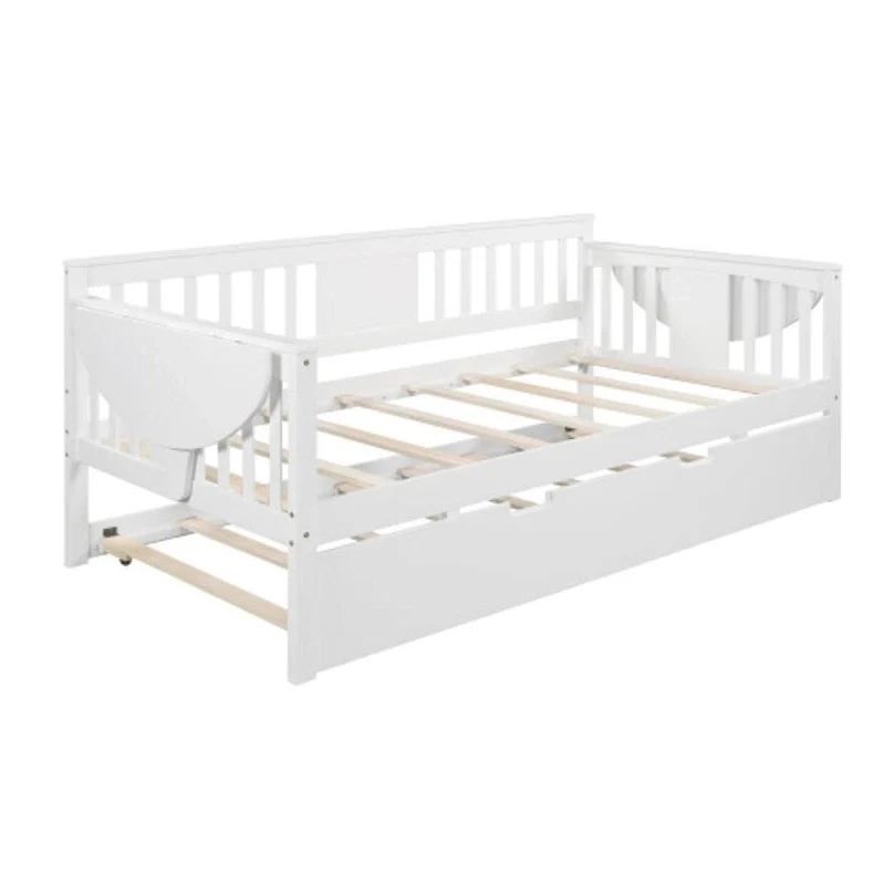 Twin Wooden Daybed with Trundle Bed in White