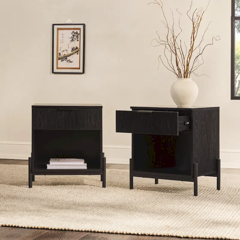Modern Fluted-Drawer Nightstand (Set of 2)