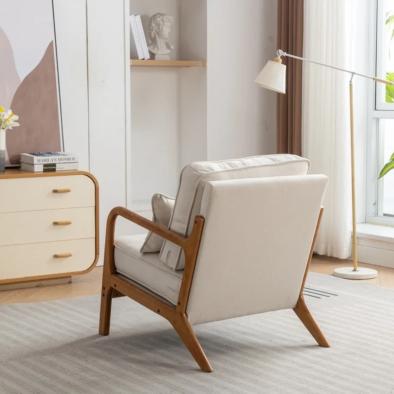 SEYNAR Mid Century Boucle Uplostered Soild Wood Accent Armchair with Pillow