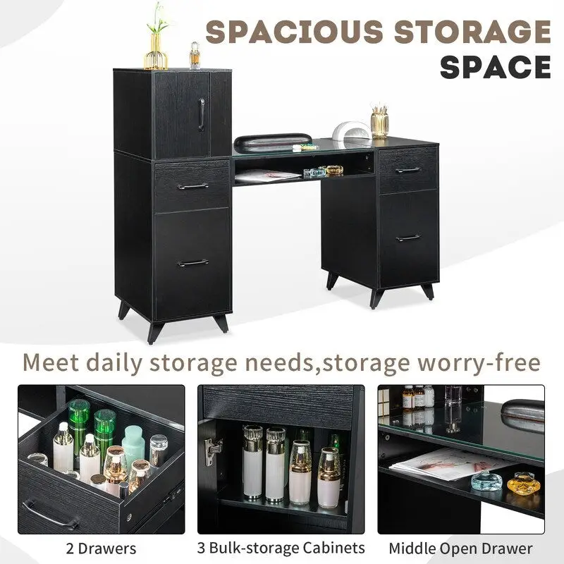 Embossed Particle Board Tempered Glass 55 W Manicure Table