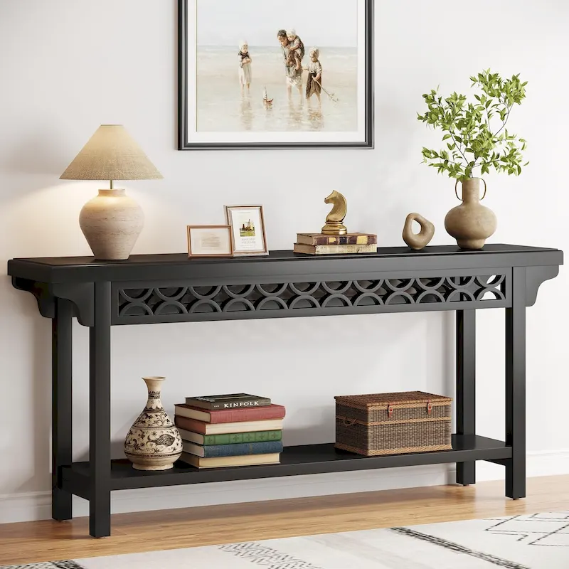 70.8 Inch Farmhouse Solid Wood Long Console Table Sofa Table