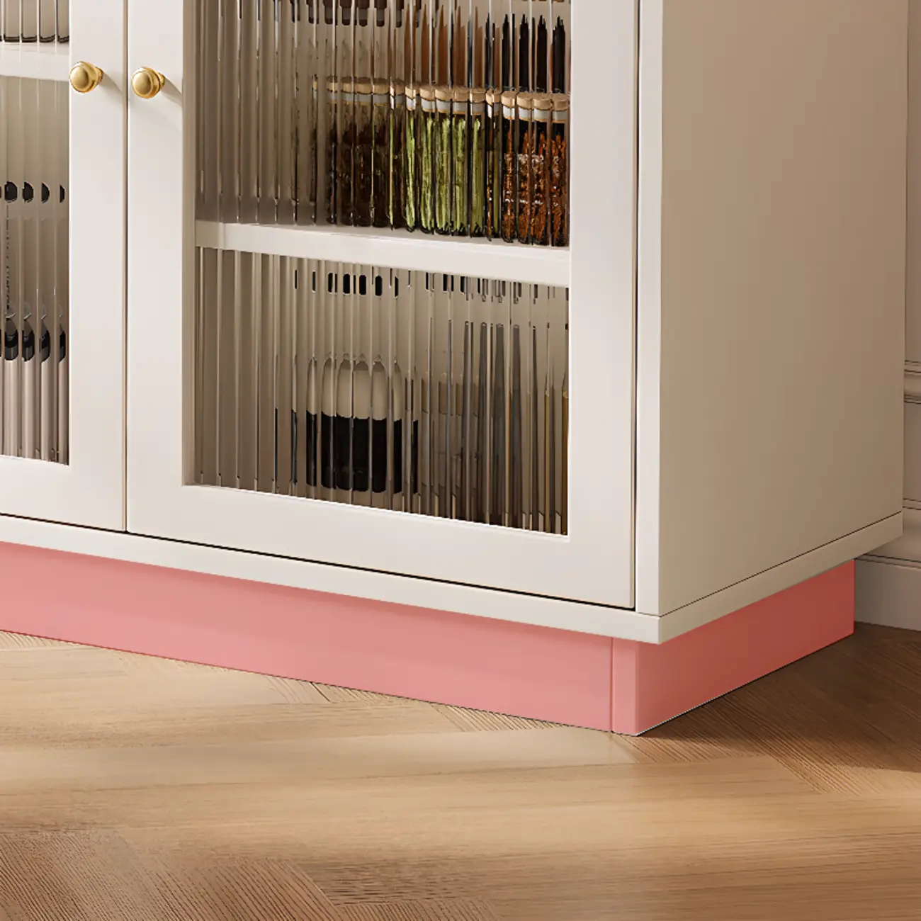 Elegant Adjustable Arched Glass Wood Buffet Cabinet with 3 Drawers