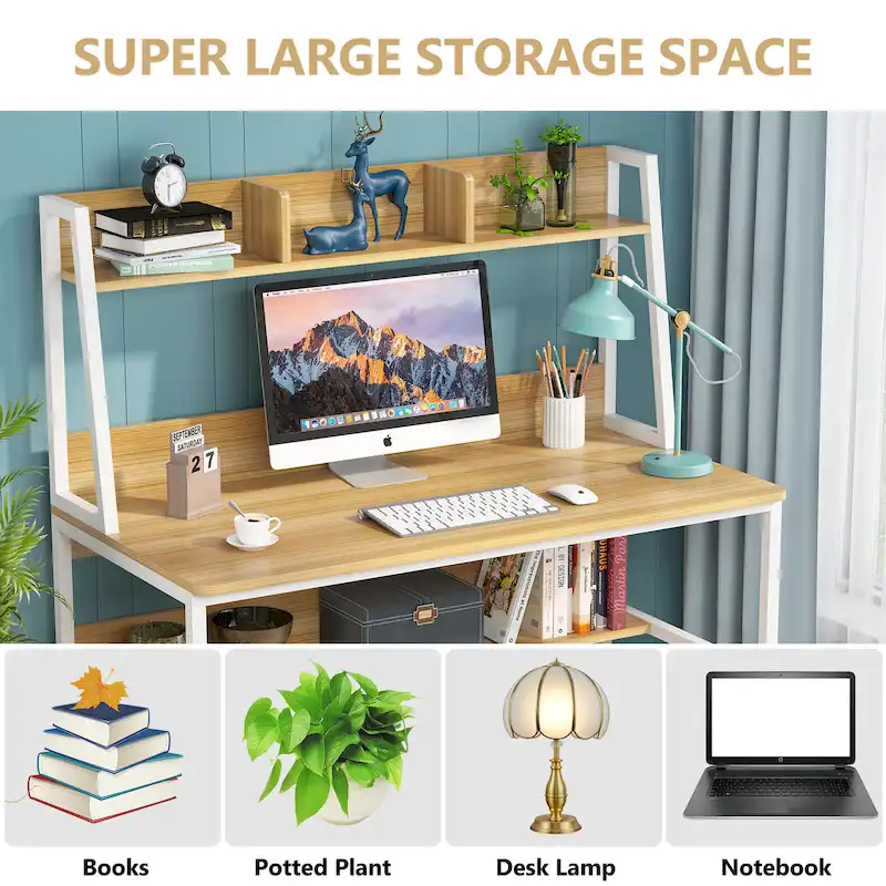 Computer Desk with Hutch and Bookshelf,Home Office Desk,Study Writing Table