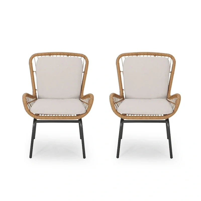 Pabrico Outdoor Wicker Club Chair with Cushions (Set of 2) by Christopher Knight Home
