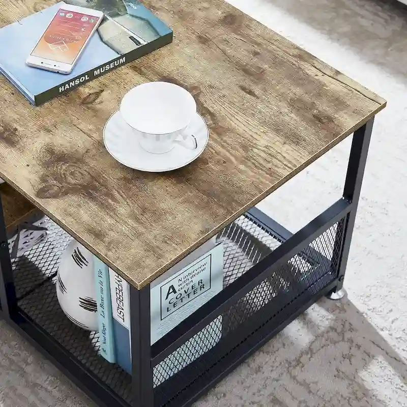 3-Tier Coffee Table with Metal Frame and MDF Shelves