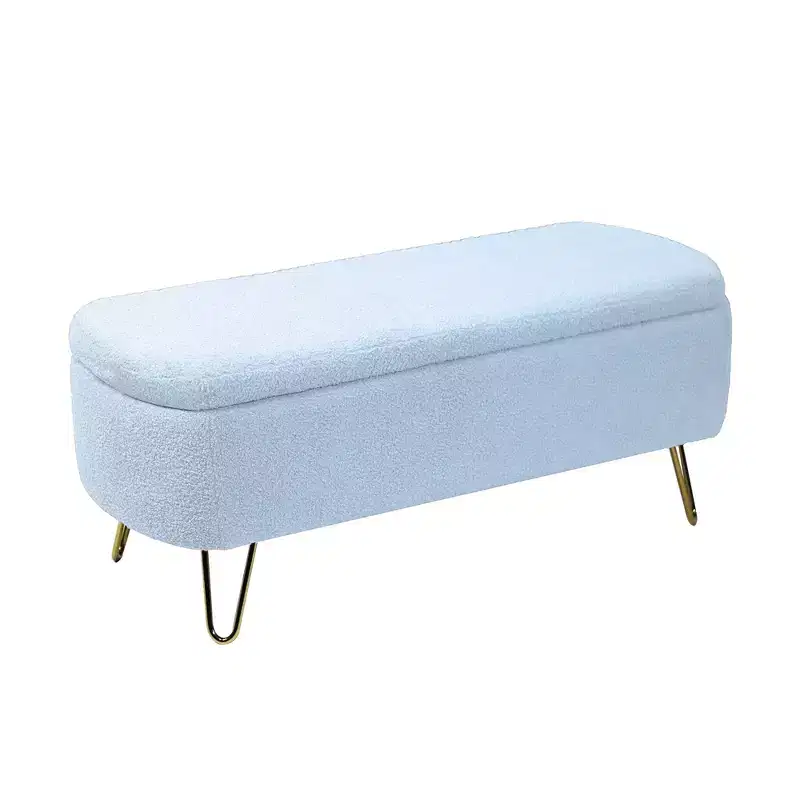 Clihome Storage Ottoman Bench for End of Bed, Modern Ivory White Faux Fur Entryway Bench Upholstered Padded with Storage for Living Room Bedroom