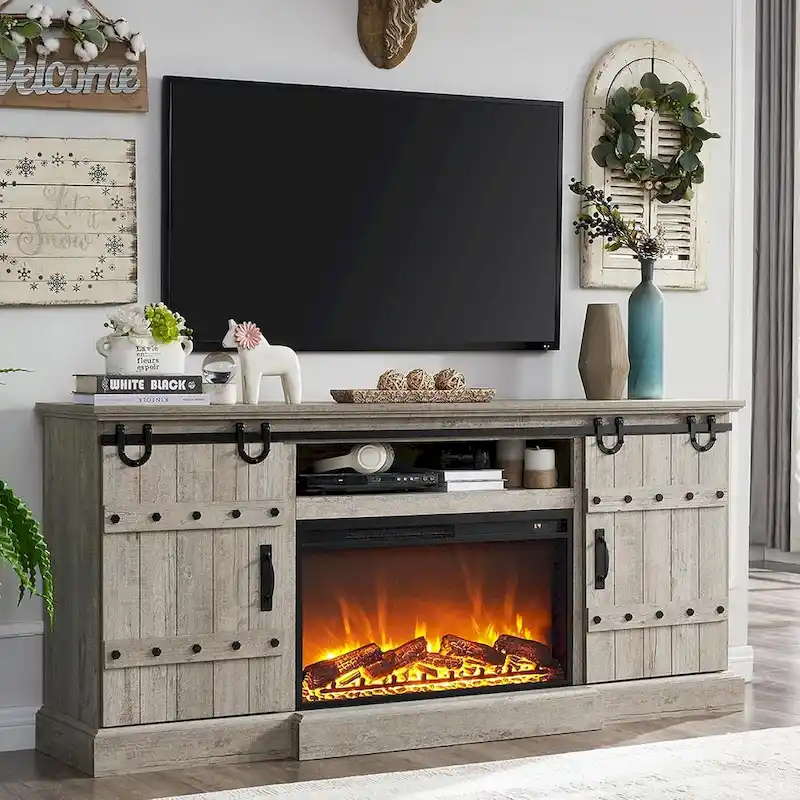 Farmhouse Fireplace TV Stand, Entertainment Center, Media Console