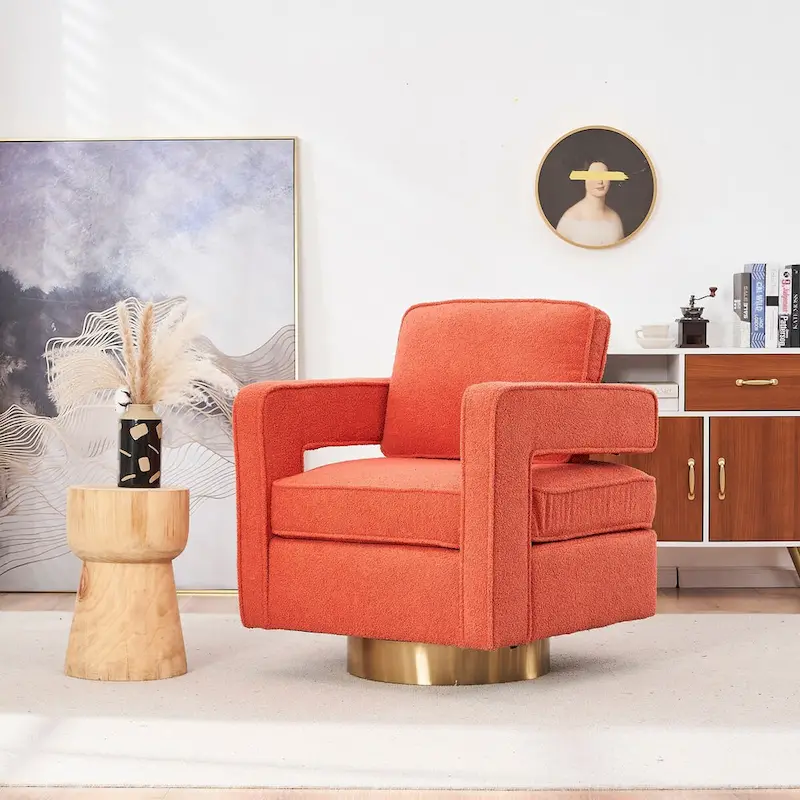 Modern Upholstered Swivel Accent Chair with Hollow-back & Golden Base