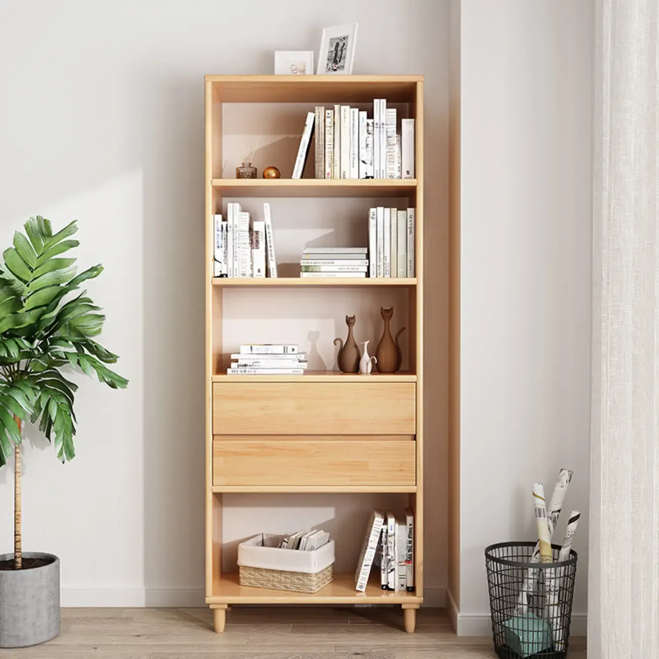 67 H Versatile 2 Drawers Open Back Wood Bookcase Shelf