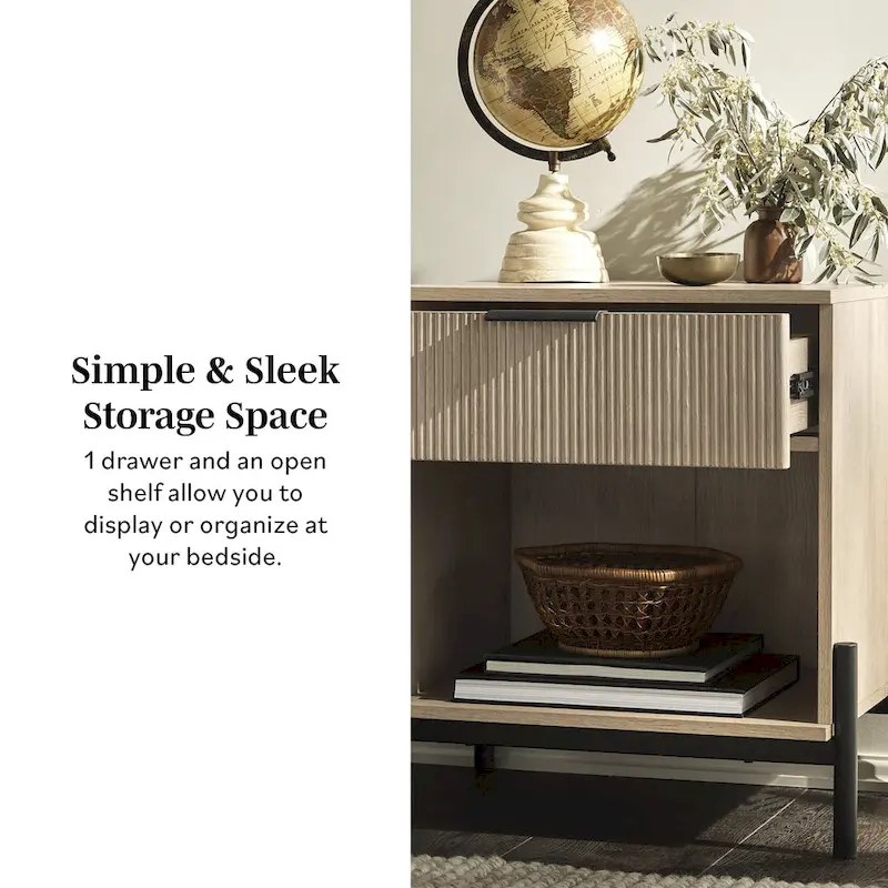 Modern Fluted-Drawer Nightstand (Set of 2)