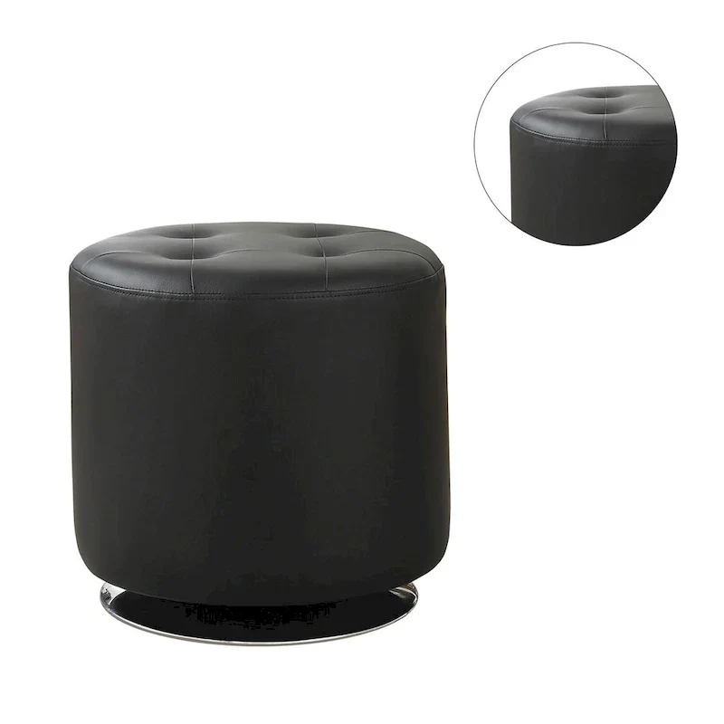 Round Leatherette Upholstered Ottoman