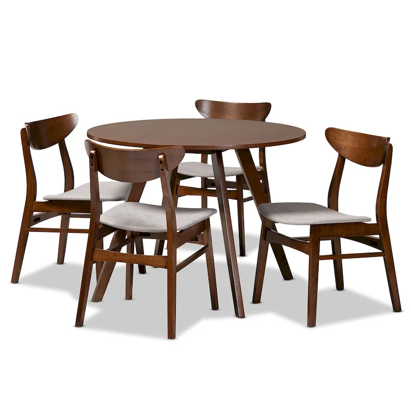 Solid Wood Dining with Half-Round Legs, 4 Chairs & Bench – Natural / Grey, Seats 6