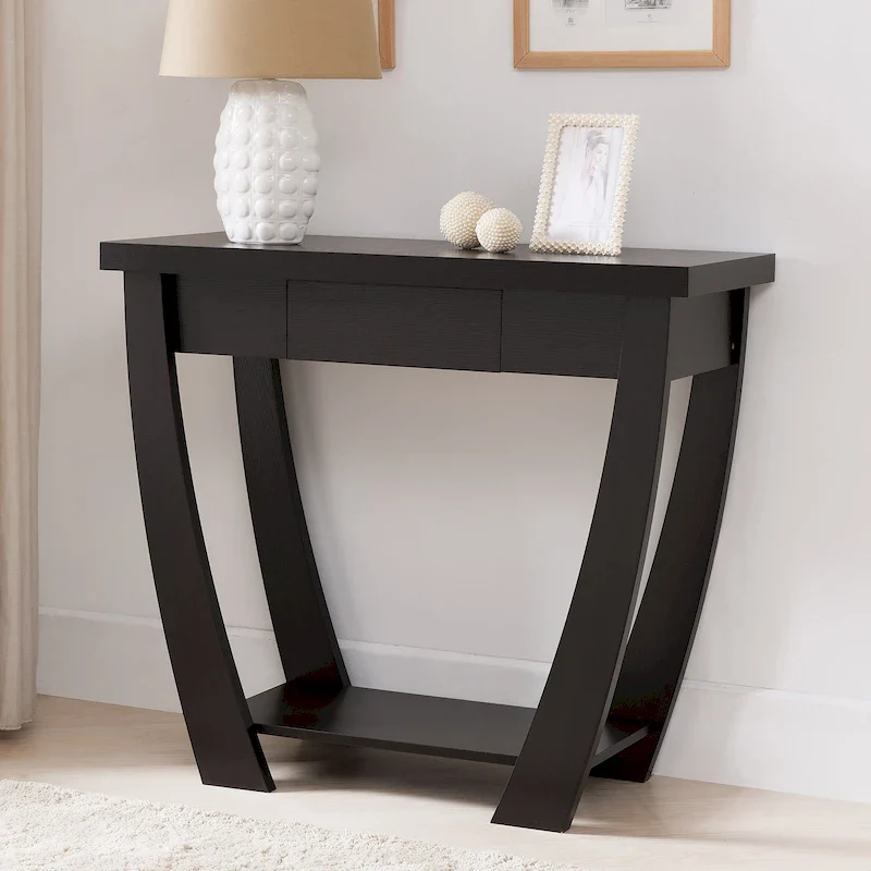 Cappuccino / Light Oak / Black Curved Entryway Console Table with Drawer & Shelf