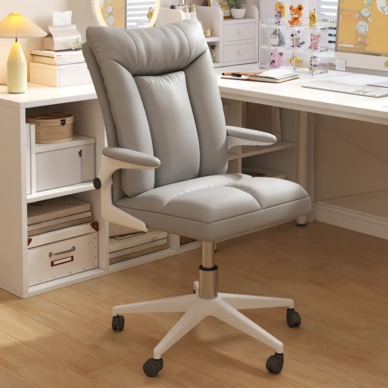 Modern White Fabric Upholstered Adjustable Swivel Office Chair