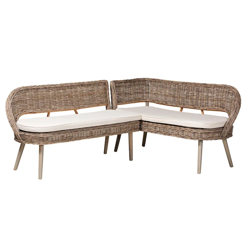 Natural Rattan Dining Nook Banquette Set