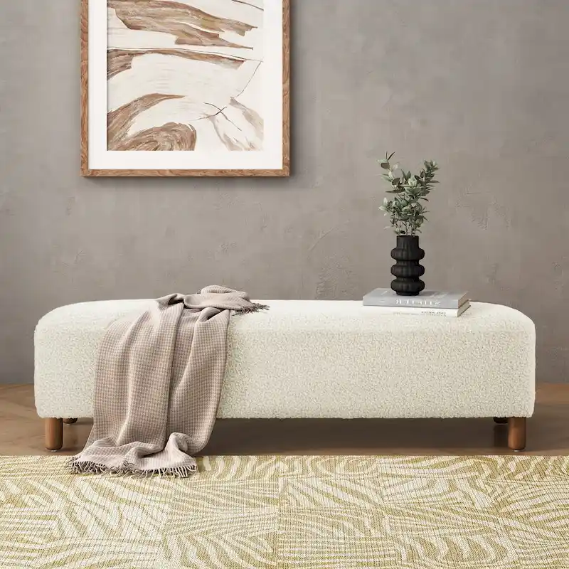 Modern Boucle Ottoman Bench for 2 People