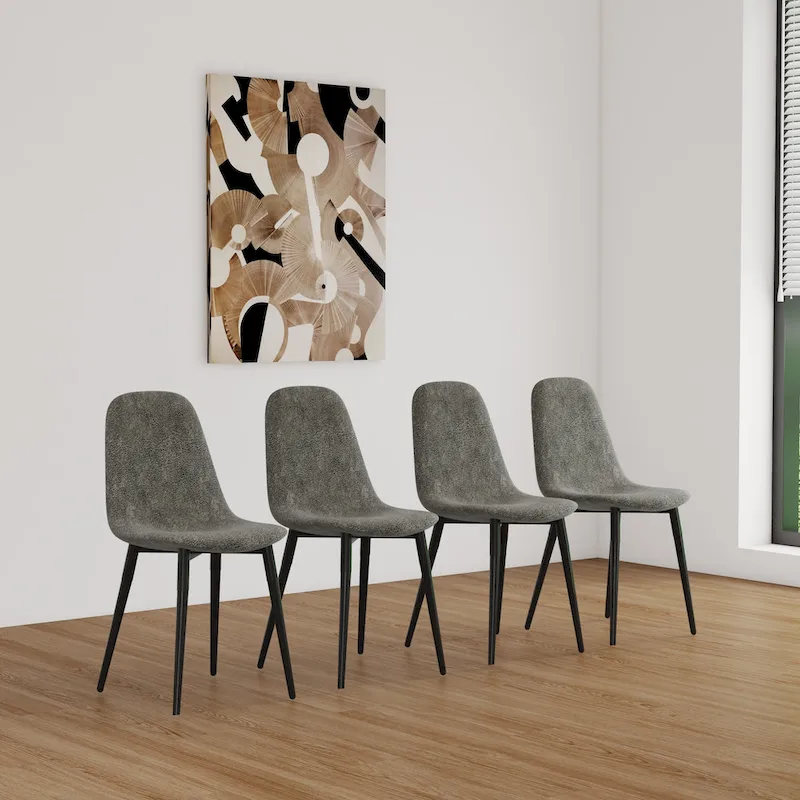 4 Dining Chairs with Spoon Shaped Seats and Black Metal Legs