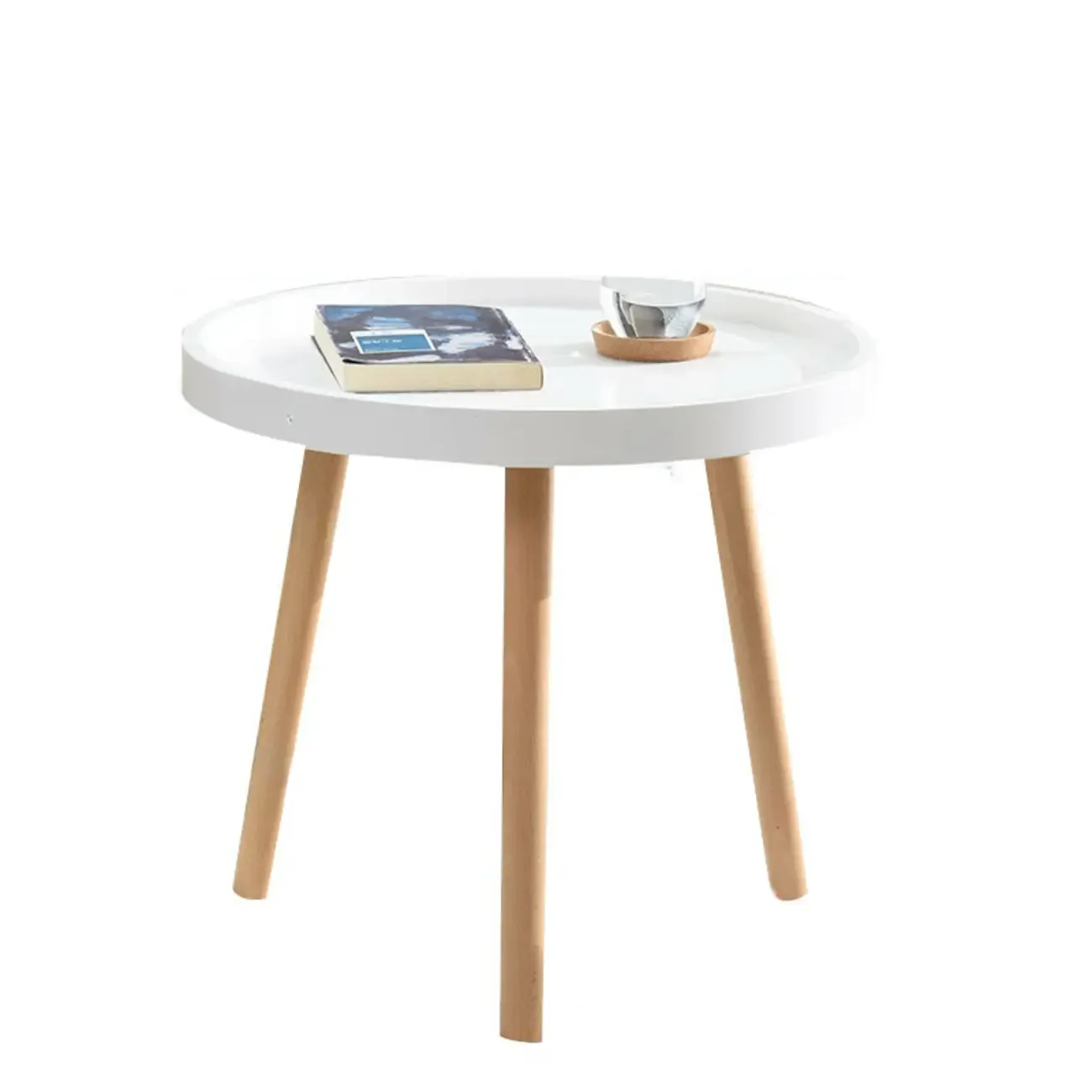 Modern Round Waterproof Coffee Table with Wood Three Leg
