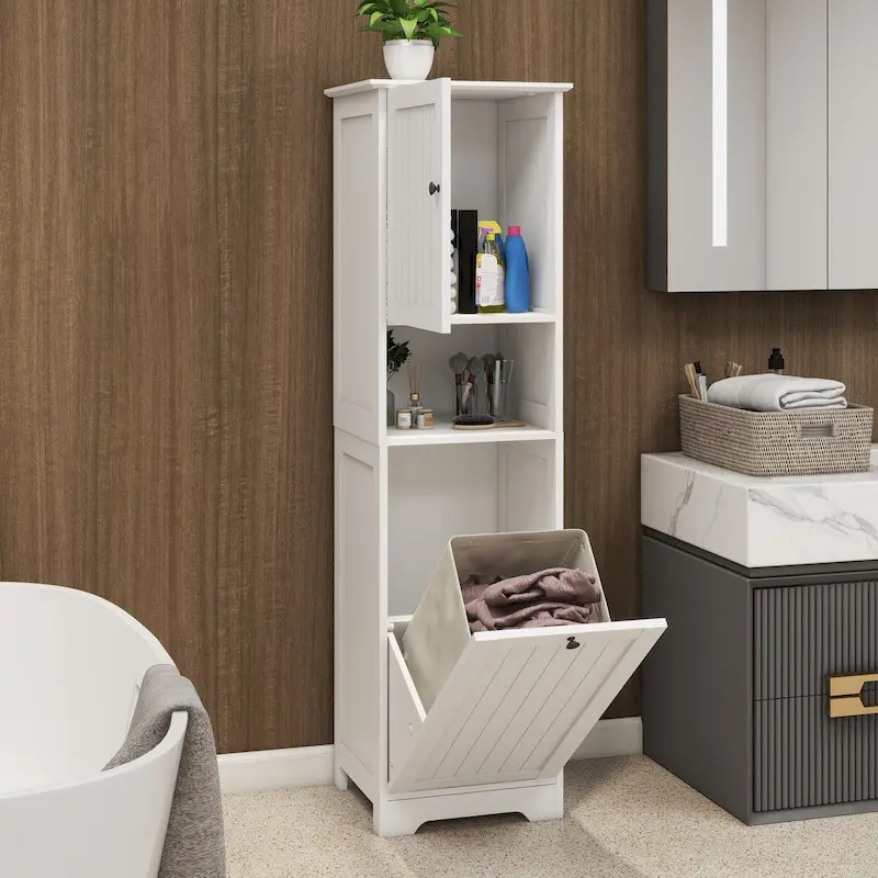 White Tilt-Out Laundry Sorter Cabinet with Removable Bag, Single Compartment