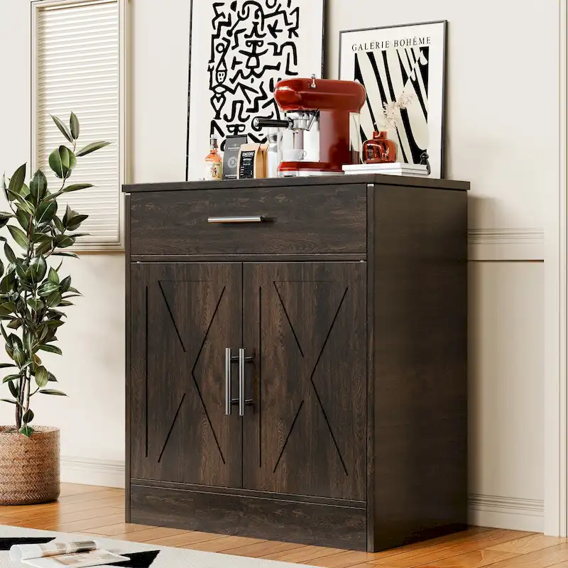 Modern Sideboard Buffet Cabinet with Storage – Dark Brown / Grey / White, Single