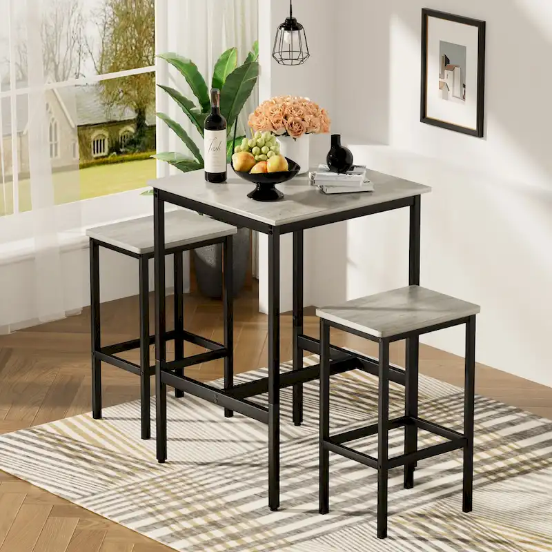 Square Bar Table with 2 Bar Chairs