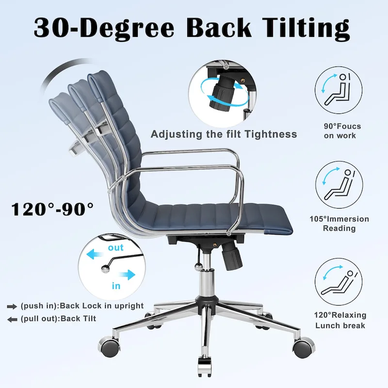 Black Ribbed Swivel Office Chair with Tilt Function