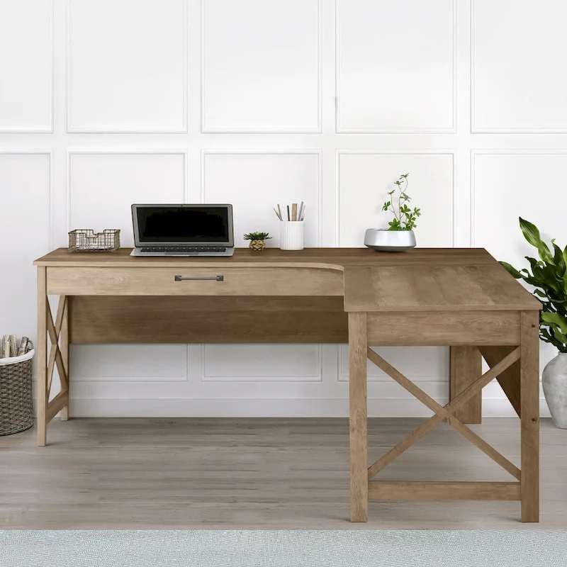 Modern Farmhouse L-Shaped Desk with Drawer