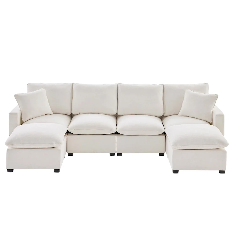 U Shape Modular Sofa, 6 Seat Chenille Deep Seat Sectional Couch