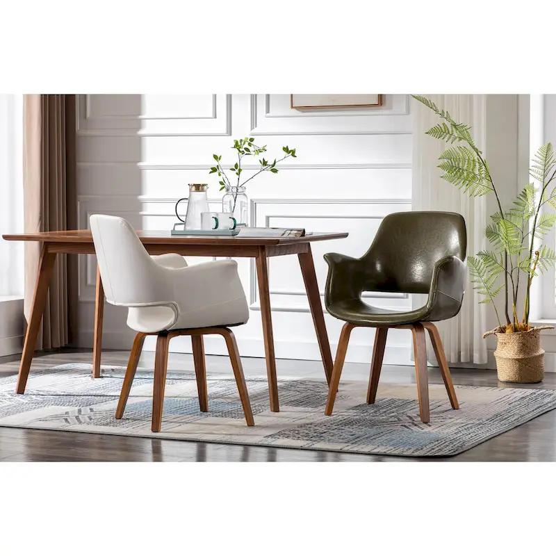 Blue / Green / White / Black PU Leather Dining Chair, Bentwood Legs, Set of 2