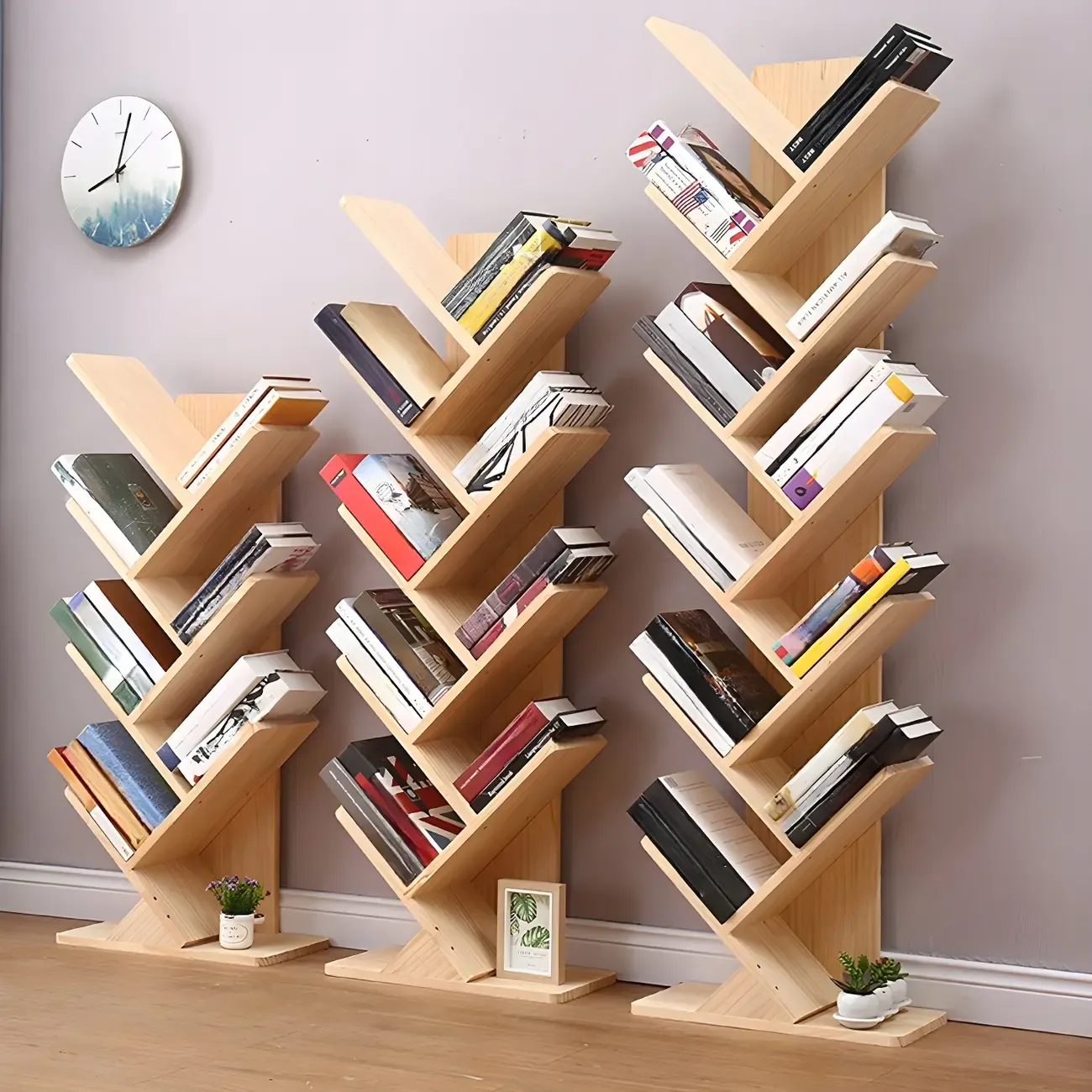 Trendy Brown Wood Tree-Shaped Etagere Bookcase