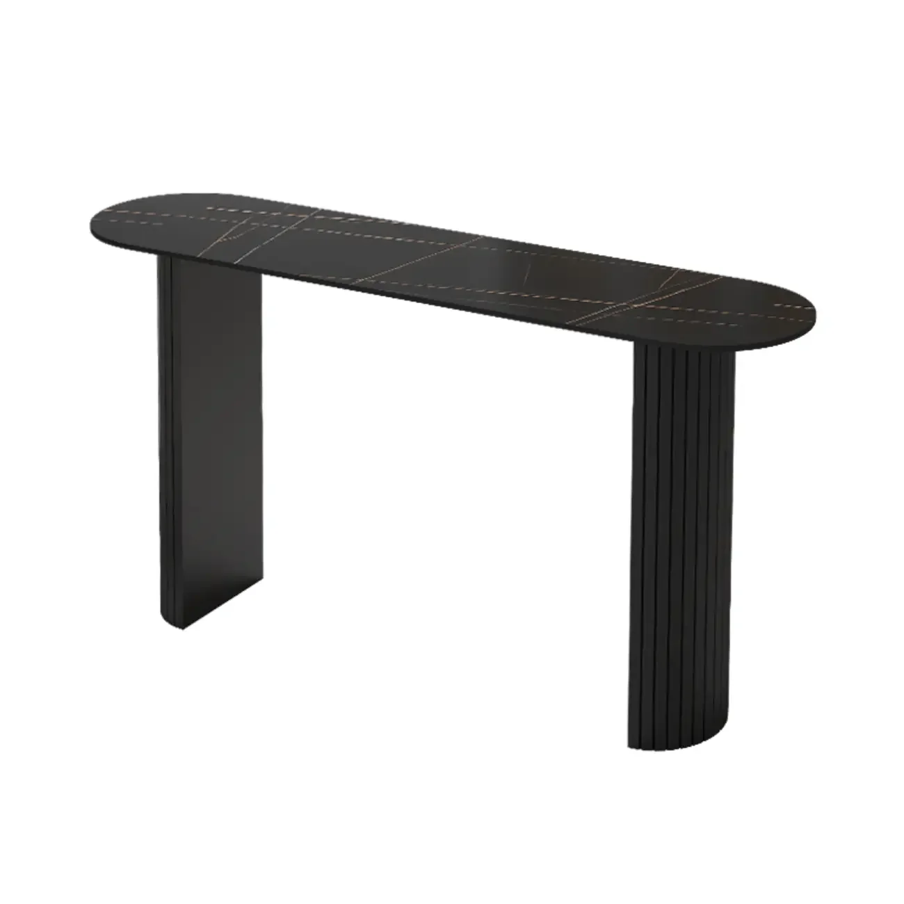 Scandinavian Oblong Black Stone Ribbed Steel Bar Tables