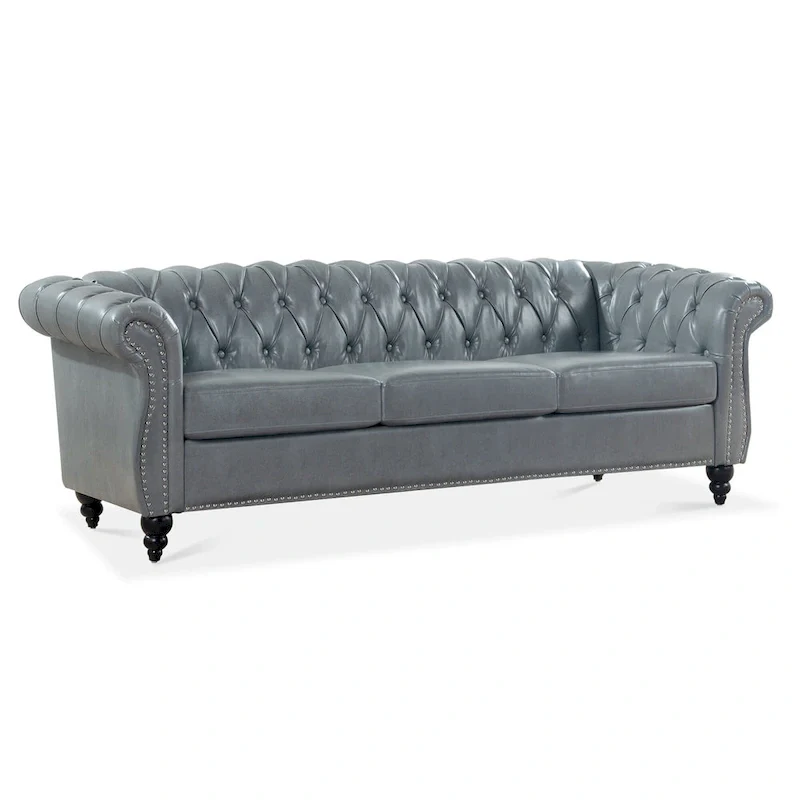 Upholstered Rolled Arm Chesterfield 3-Seater Sofa