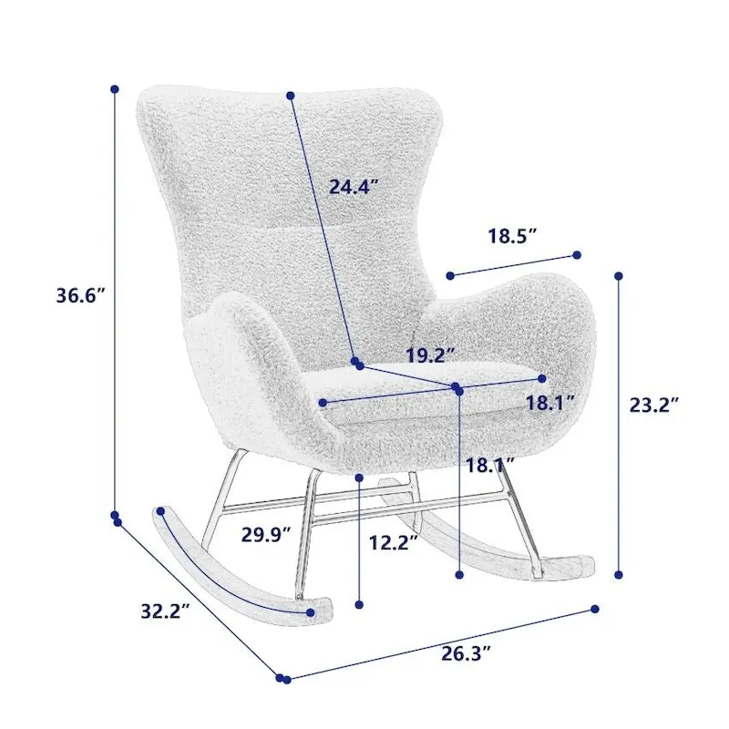 Fabric Padded Seat Rocking Chair With High Backrest And Armrests