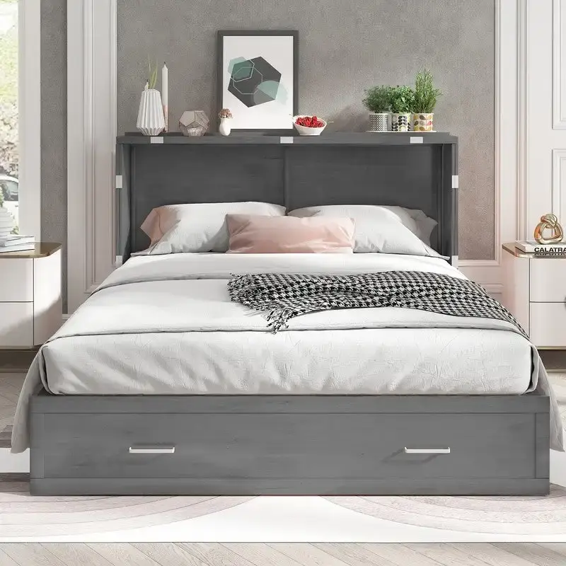 Mixoy Murphy Bed Cabinet Bed Chest with Mattress & Drawer