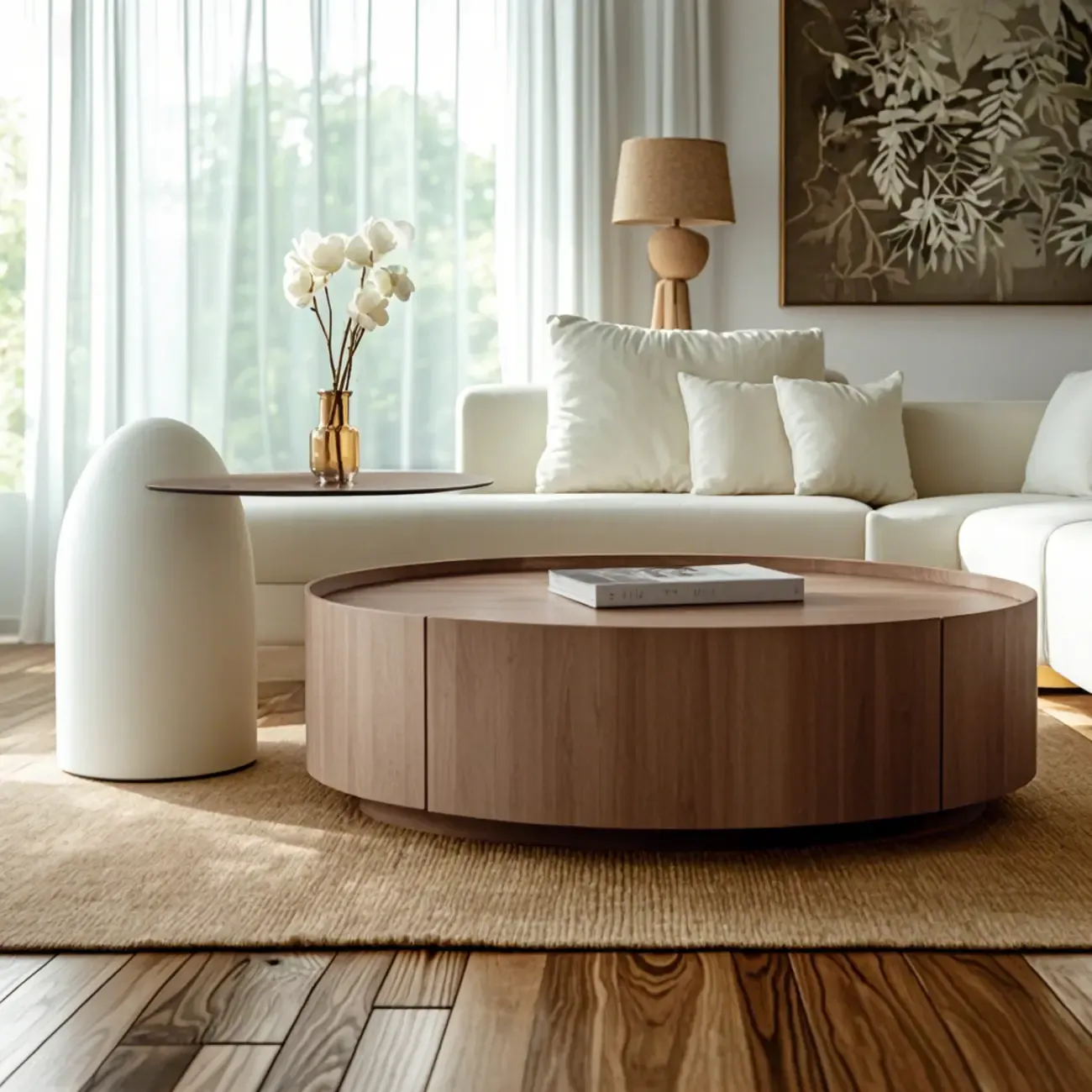 Modern Low Wooden Tray Top Coffee Table with Storage