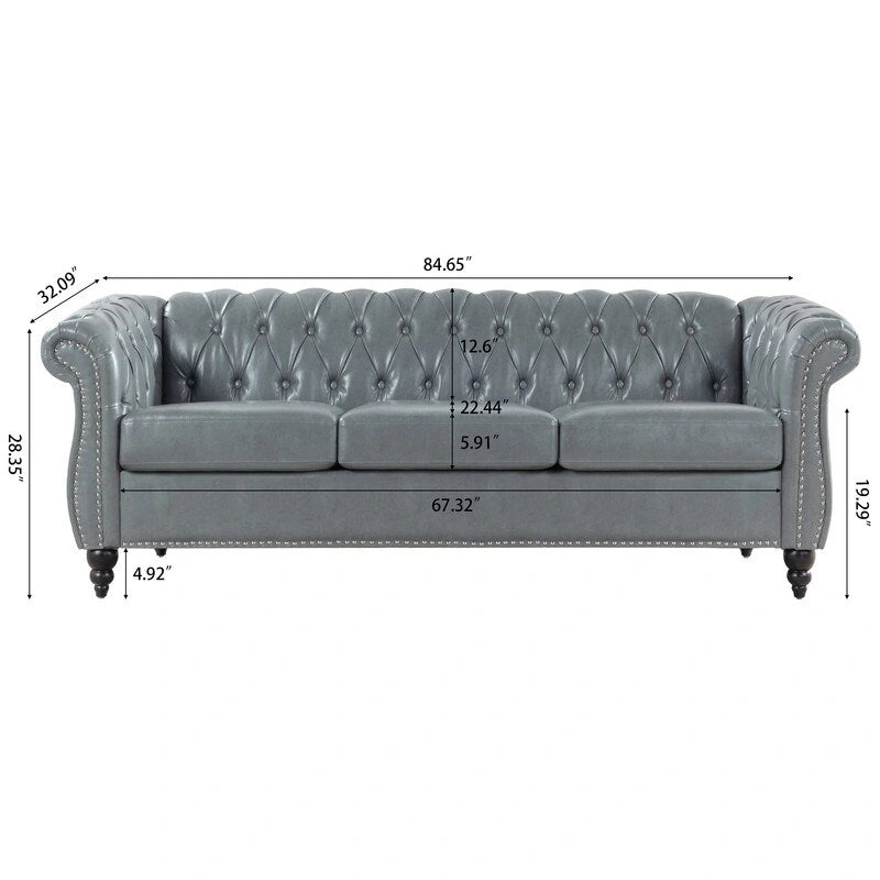 GEITIN 84.65 PU Rolled Arm Chesterfield 3 Seater Sofa