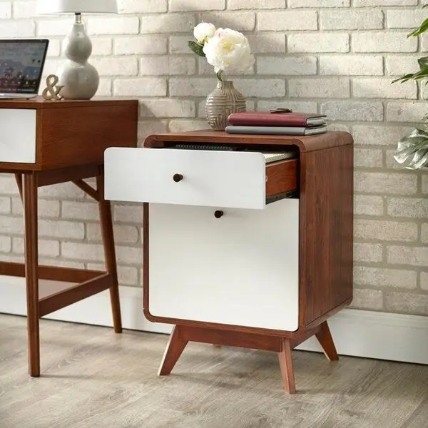 Walnut/White Mid-Century 2-Drawer File Cabinet