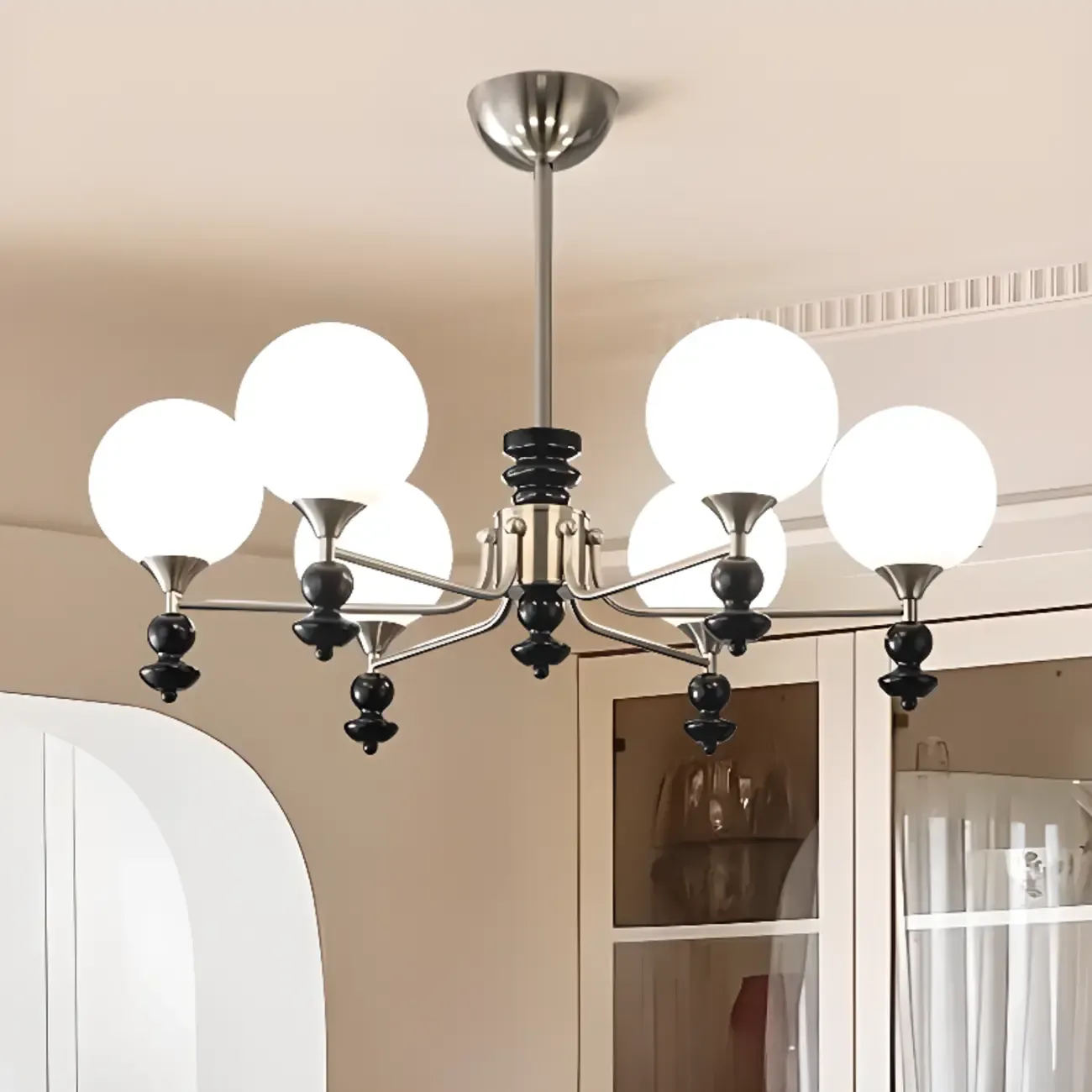 Modern Stylish Black Nickel Glass Globe Chandelier