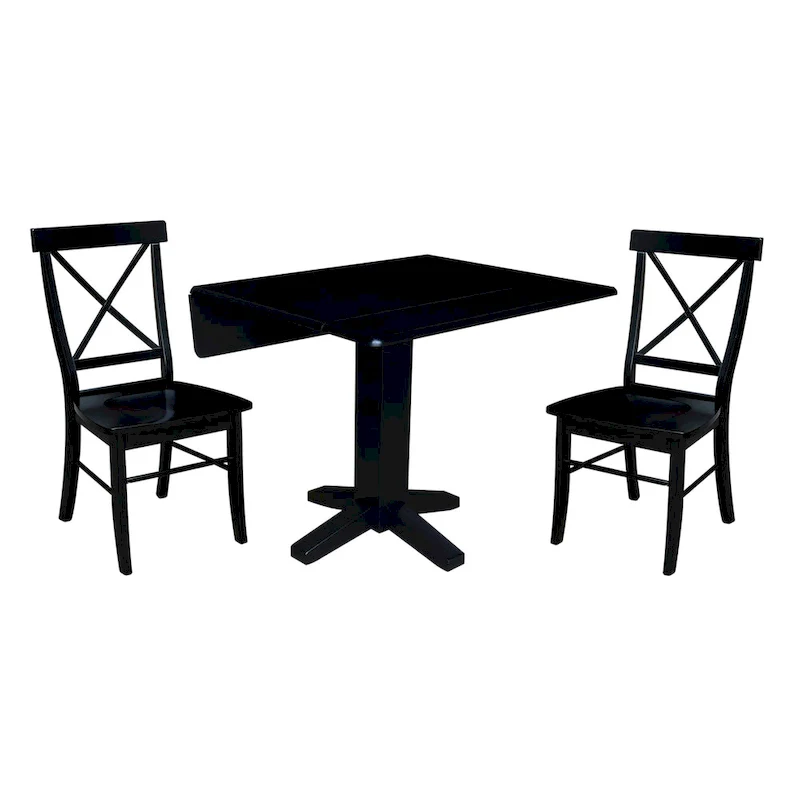 36  Solid Wood Square Dual Drop Leaf Dining Table with 2 Dining Chairs