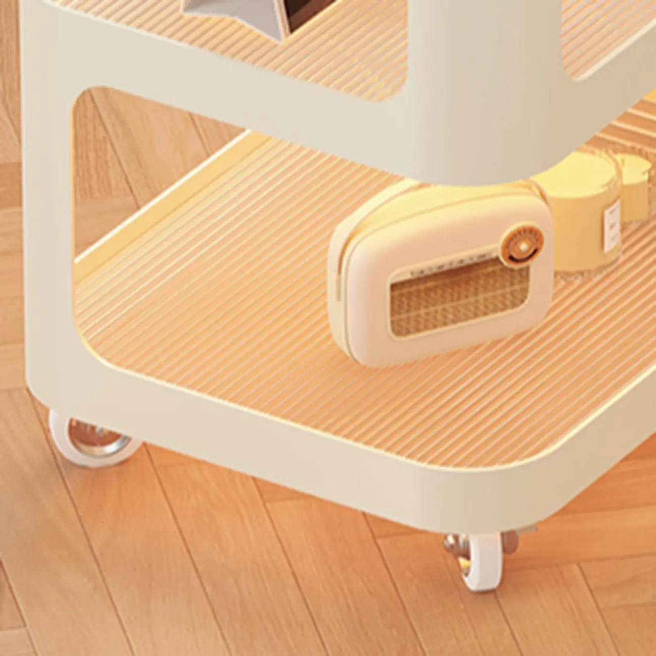 Modern White Glass Shelf 3-Tier Rolling Side Table