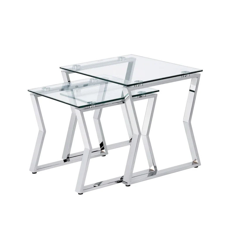 Morfell Contemporary 20-inch Glass Top 2-Piece Nesting Tables Set by Furniture of America