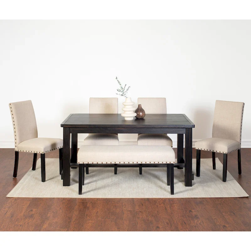 Roundhill Furniture Muzzi Contemporary 6-Piece Dining Set, Dining Table with 4 Stylish Chairs and a Bench