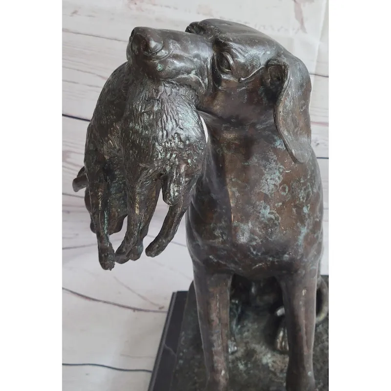 Hunting Dog Retriever W/ Imitative Rabbit In Mouth Bronze Statue Sculpture Figure 16 Inches X 16 Inches
