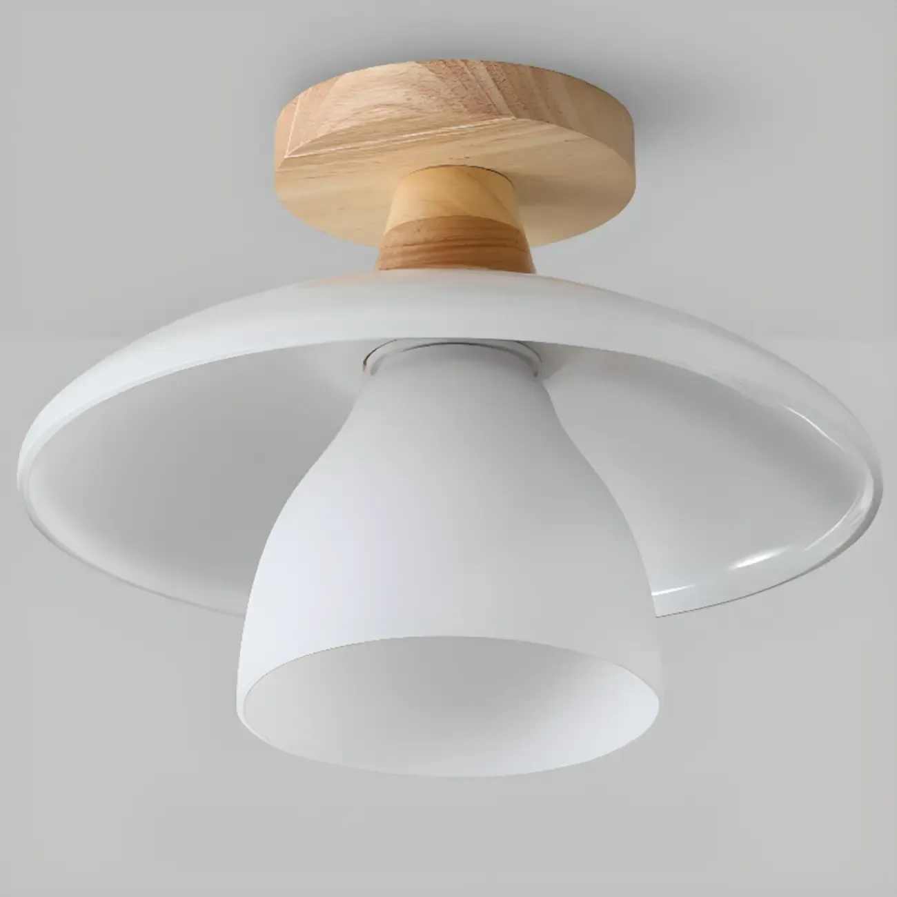 Modern Mini White Glass Wooden Semi Flush Mount Ceiling Light