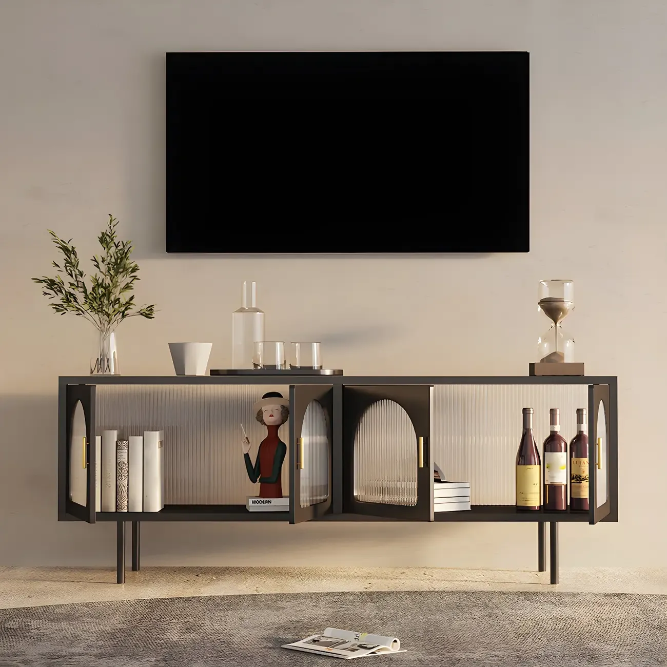 Minimalist Metal TV Stand with Storage and Shelves for Home Use