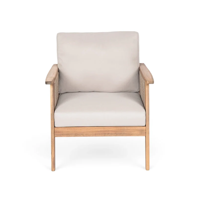 Outdoor Acacia Wood and Rope Patio Chair with Cushions (Single)