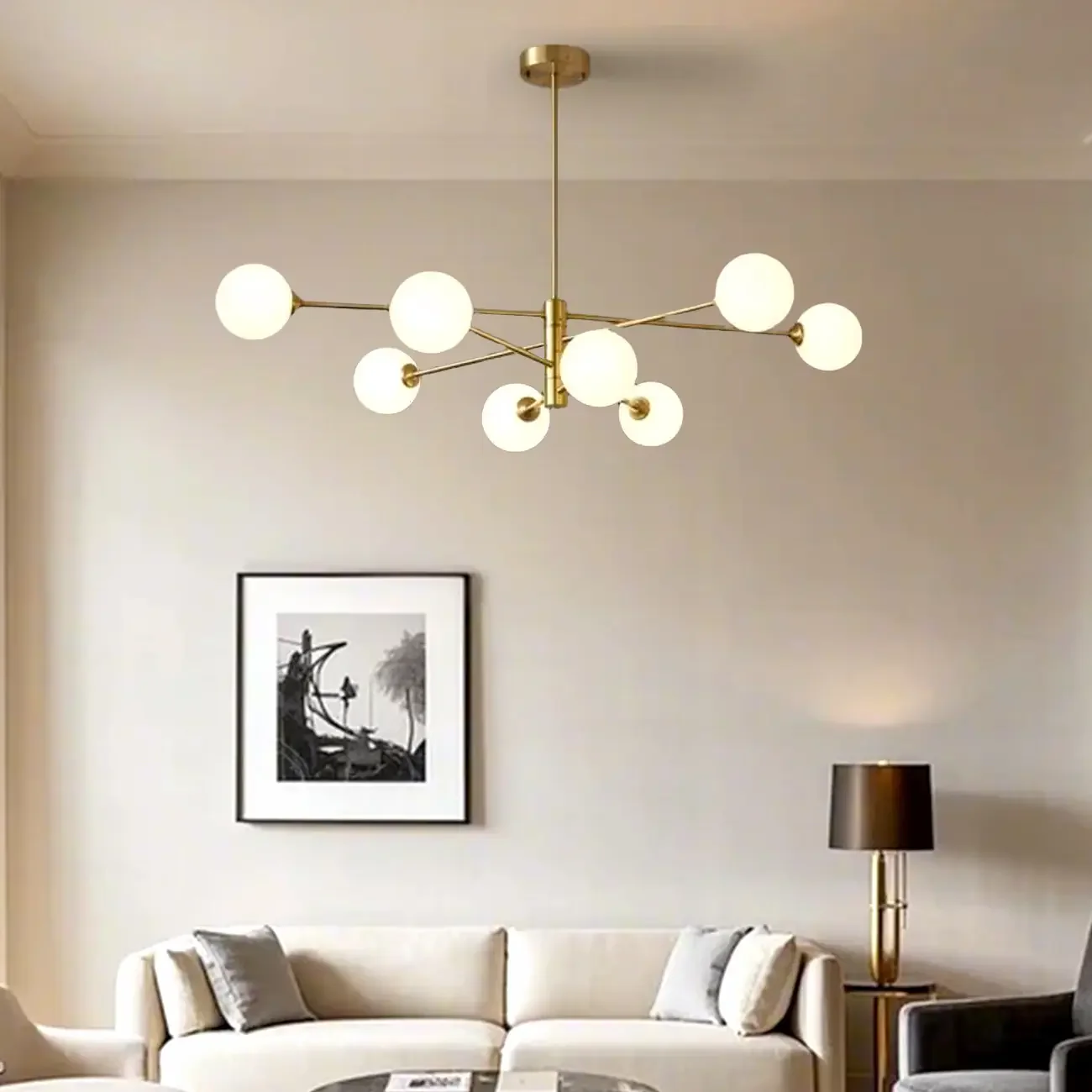 Modern 8-Light Glass Globe Sputnik Chandelier