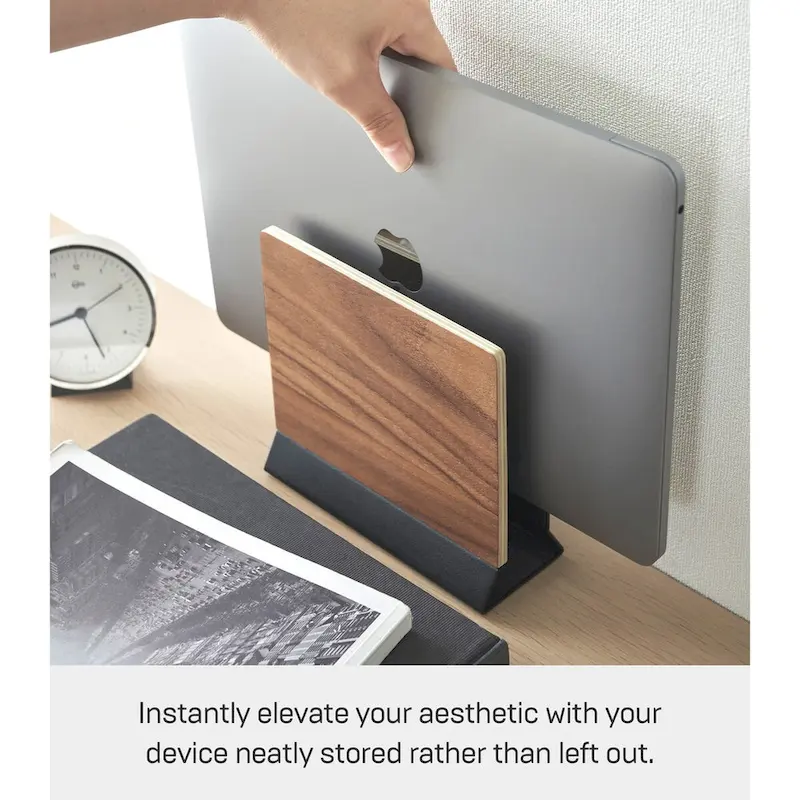 Yamazaki Home Slim Laptop Stand, Steel and Wood - L 2.44 x W 6.3 x H 5.91 inches